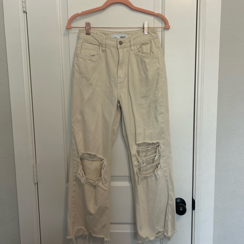 Vervet Ripped Cream Jeans